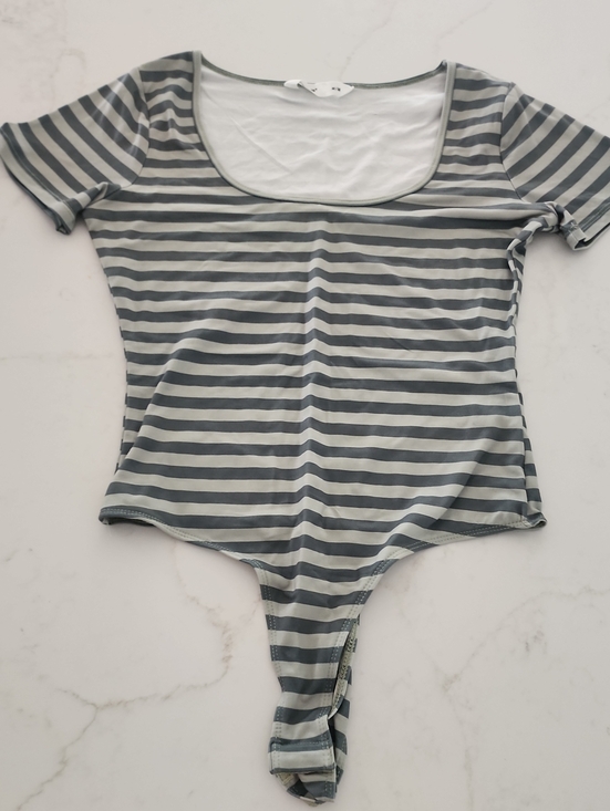 Bluenotes Tops - Bluenotes Green & Sage Striped Scoop-Neck  One-Piece Bodysuit